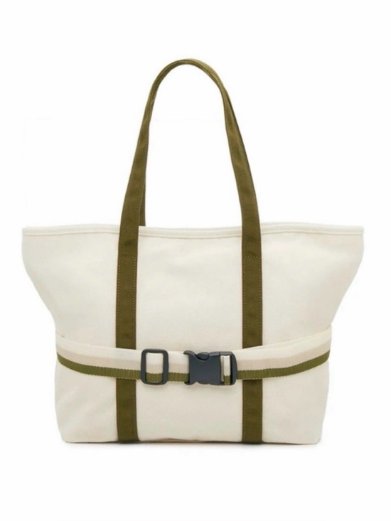 DSW Handbags - DSW • Ivory/Green Canvas Travel Tote Bag